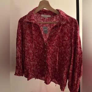 LOFT Crimson Floral Blouse- NWT
